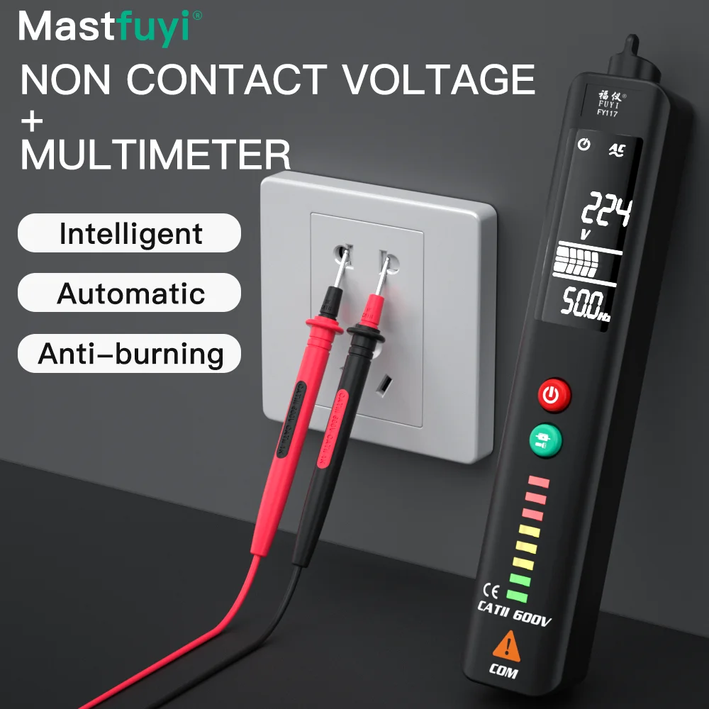 Imagem -02 - Pen tipo Multímetro Digital Testador de Tensão Alta Sensibilidade Automático Inteligente Elétrico ac dc Frequência Ohm Mastfuyi-fy117