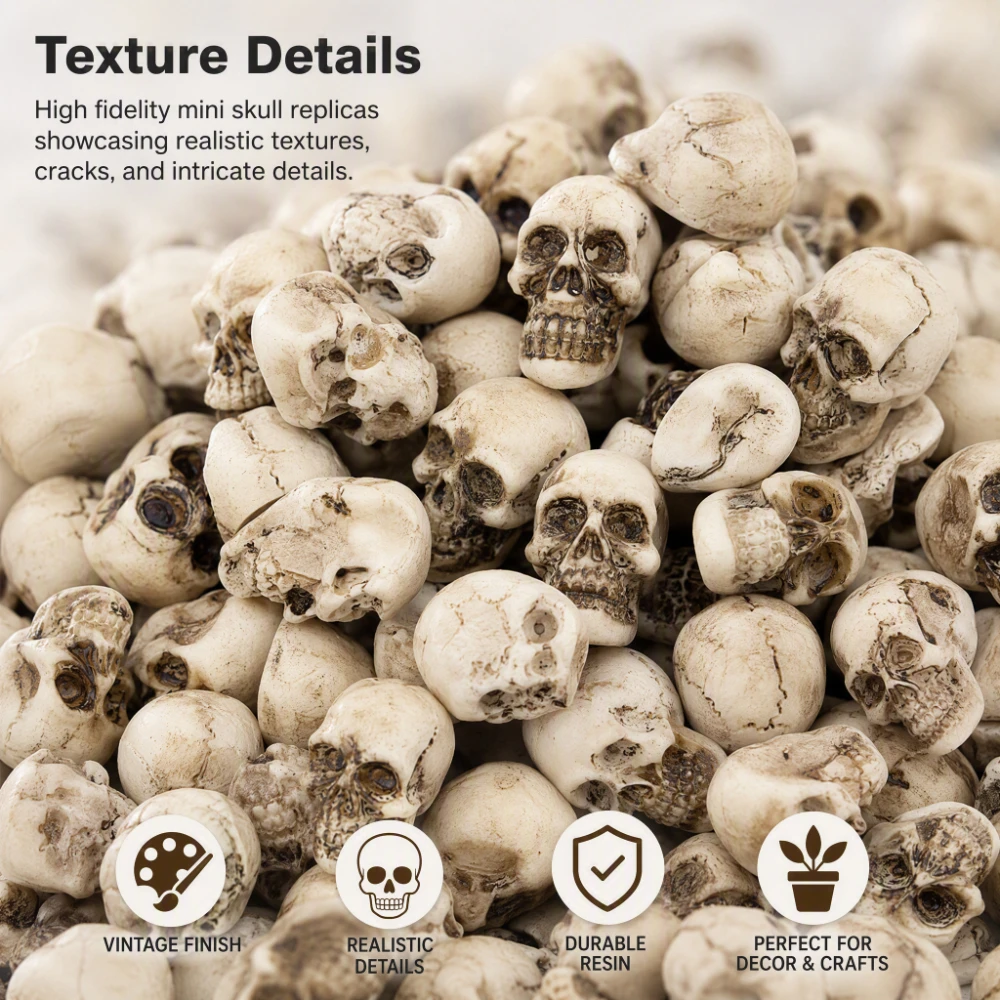 80pcs Halloween Decor Lightweight Resin Skulls, Fish Tank Bottom Landscaping, Succulent Pot, Reptile Vivarium Scene Decor