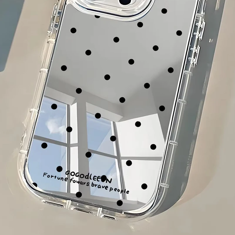 Korean Ins Black Polka Dots Soap Makeup Mirror Phone Case For iPhone 17AIR 16 15 14 13 12 11 Pro MAX XR XSMAX 7 8 Plus Y2K Cover - view 5
