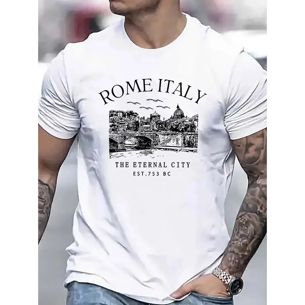 

Men's Italian-Themed Latin/Roman Numerals T-Shirt - Short Sleeve Casual Summer Top with Roman Letters I,,,,,, Print - Round