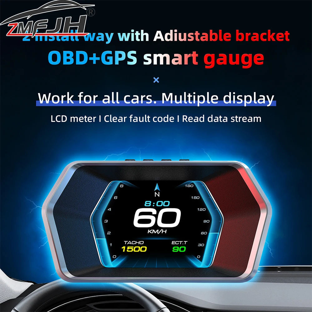 P17 Digital OBD Head Up Display GPS On Board Computer Speed  Water Temp RPM Voltage Fault Code Alarm Car Electronics Accessories