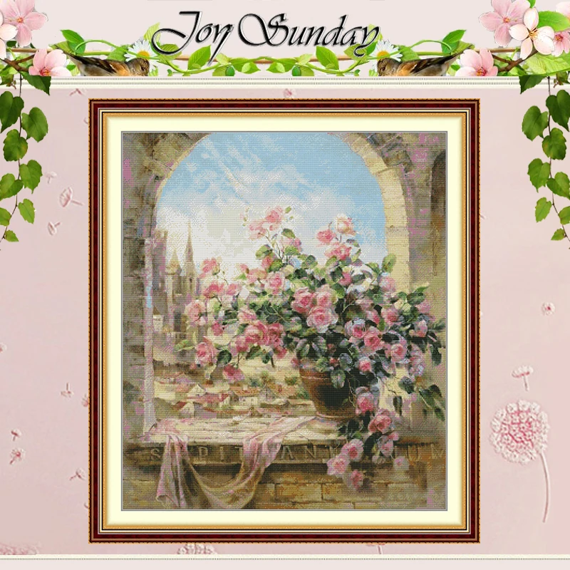 

Горшок с розой на подоконнике, набор для вышивки крестом, 11CT, 14CT, 16CT, штампованный набор для вышивки крестом, вышивка, рукоделие