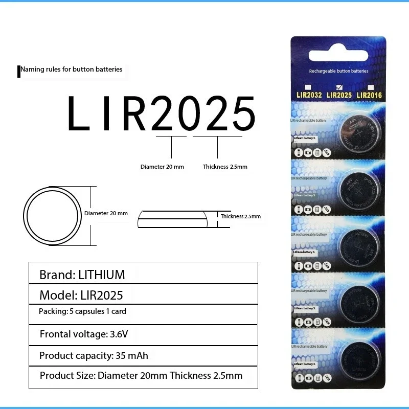 5 buah LIR2032 LIR2016 LIR2025 tombol isi ulang baterai sel 3.6V LIR 2032 sel koin CR2032 CR2025 CR2016 baterai jam