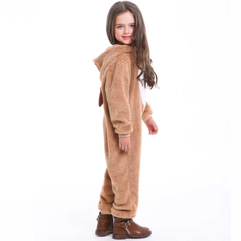 Niedliches Rentier Tier Eltern-Kind Kostüm Weihnachten Elch Cosplay Kapuzen overall für Frauen & Mädchen Korallen Fleece Khaki Nachtwäsche