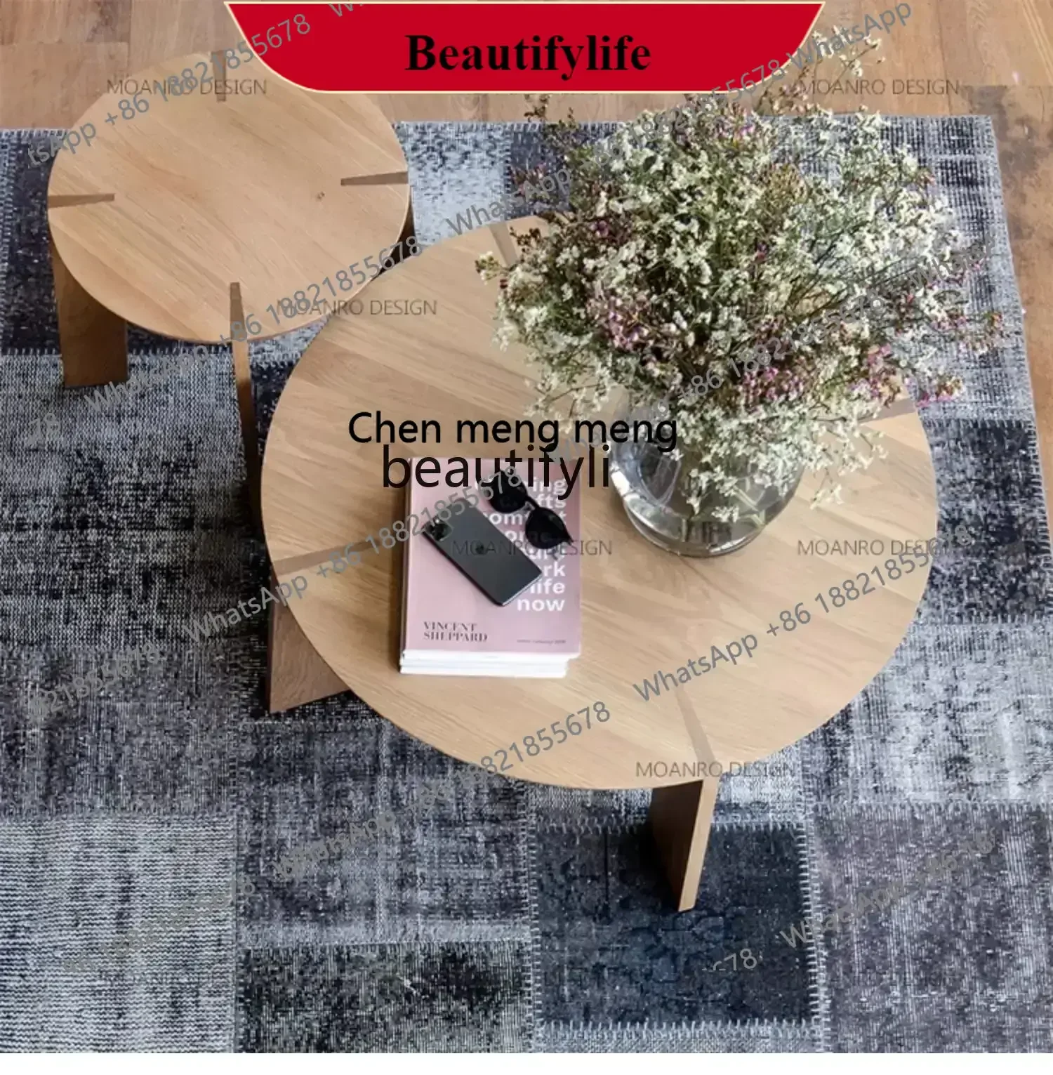 G153 Modern Minimalist Oak Solid Wood Tea Table Silent Style round Living Room Home Small Apartment round Table Combination