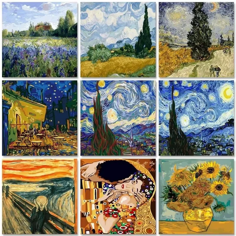 Van Gogh Landschaftsszene 5D DIY Diamantmalerei-Set für Heimdekoration Rahmenloses Geschenk Mosaik Vollbohr-Leinwand-Set