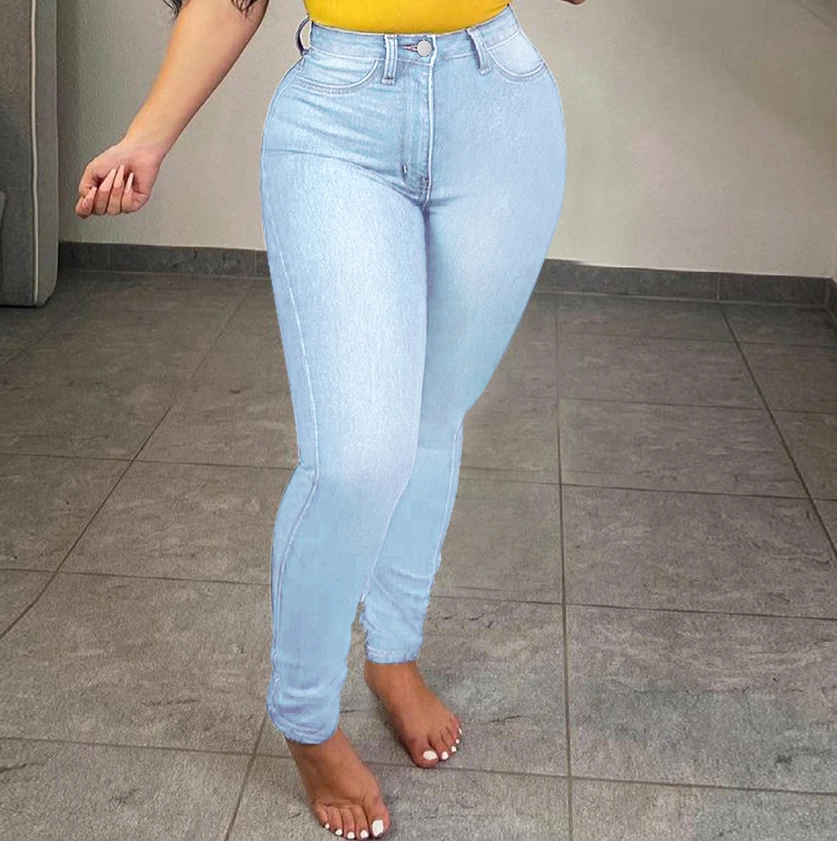 Solid Color Fashion Slim Fit Stretch Denim Trousers Ladies Jeans Women's Clothing