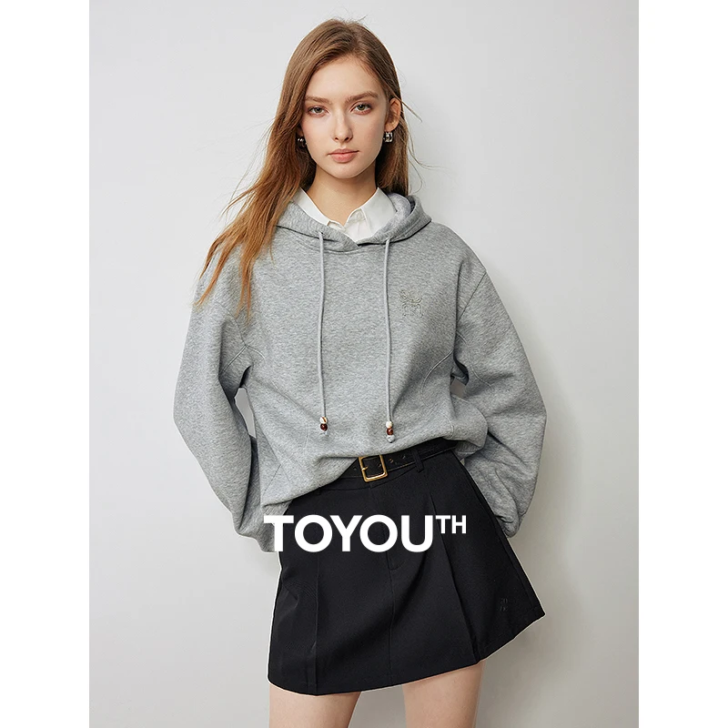 TOYOUTH Women Hoodies 2024 Autumn New Hooded Drawstring Mint Mambo Casual Pullover Long Sleeve Pullover Sweatshirt