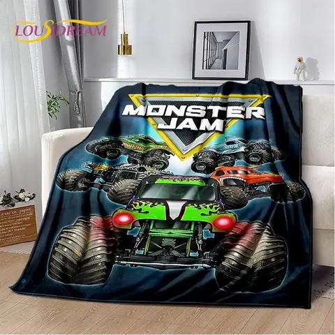 Monster Truck 3D Monster Jam Tecknad Mjuk Flanellfilt för Säng Sovrum Soffa Picknick, Pläd för Utomhusaktiviteter Tupplur Gåva 10 best sales monsterjam - №5
