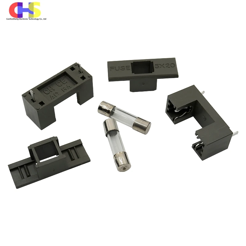 5-20pcs Grey 5x20mm Fuse Holder With 5*20mm 0.2A 0.5A 1A 2A 3A 4A 5A 6A 7A 8A 10A 250V Glass Tube Fuse For PCB Panel Mounting
