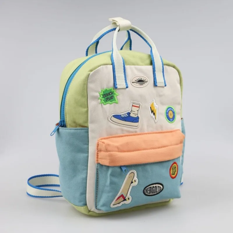 2026 New Cute Kids Backpack Lightweight Canvas Toddler School Bag with Top Handle and Front Pocket for Preschool Boys and Girls
