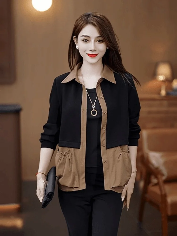 

Модное повседневное короткое пальто для женщин, осень 2024, элегантное, трендовое, маленького размера, женская верхняя одежда с воротником и пуговицами