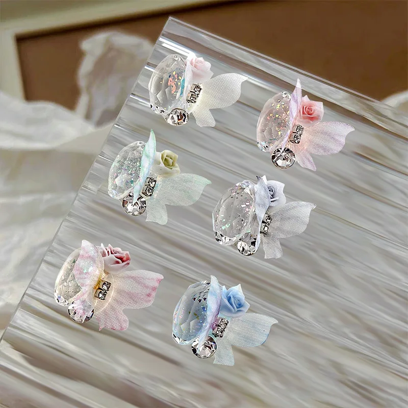 5pcs/Bag Hot Selling Nail Art Crystal Jewelry Transparent Pigeon Egg Bow French Crystal Rhinestone Nail Decoration Bulk Supply