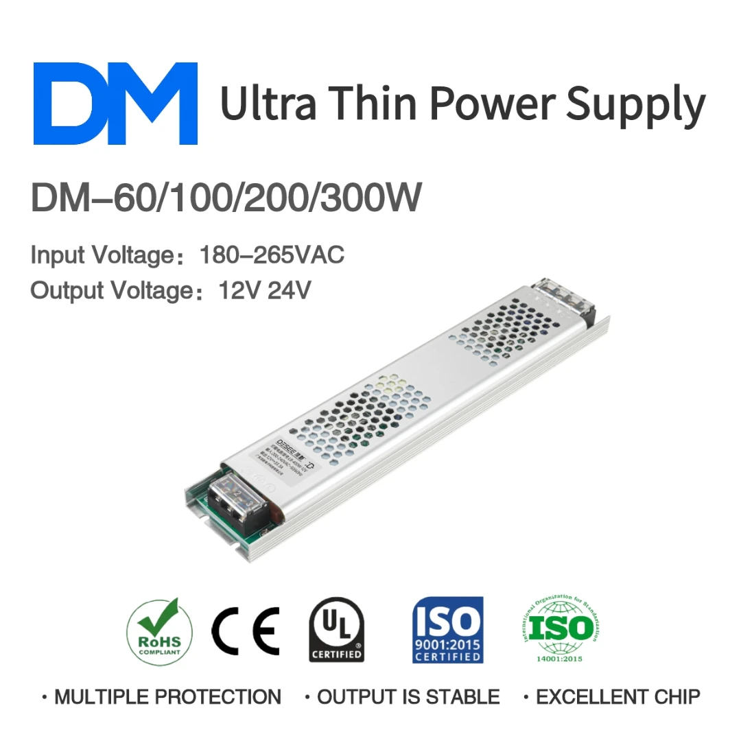 

AC180-265V to DC 12V/24V 60W 100W 200W 300W Ultra Thin LED Power Supply For LED Strip 100% Power LED Light Driver