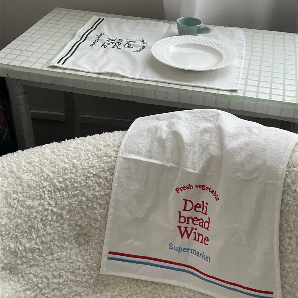 

Creative Vintage English Letter Desktop Mat Cotton Square Embroidered Napkins 35*44cm Convenient Table Decoration Cloth Home