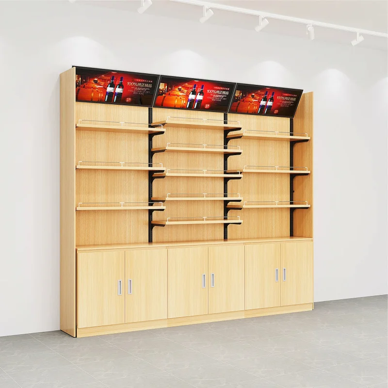 custom.Customized Light Duty Wood & Iron Fashion Adjustable Display Stand Smoke Shop Interior Design and Clothing Display