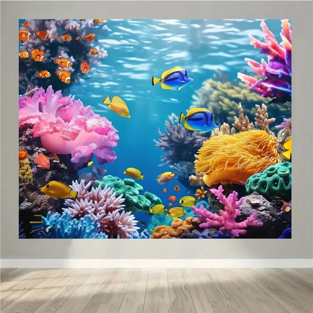 Reef Wonderland Ocean Adventure Party Background aquarium scenes with unforgettable photos of tropical fish and coral reefs