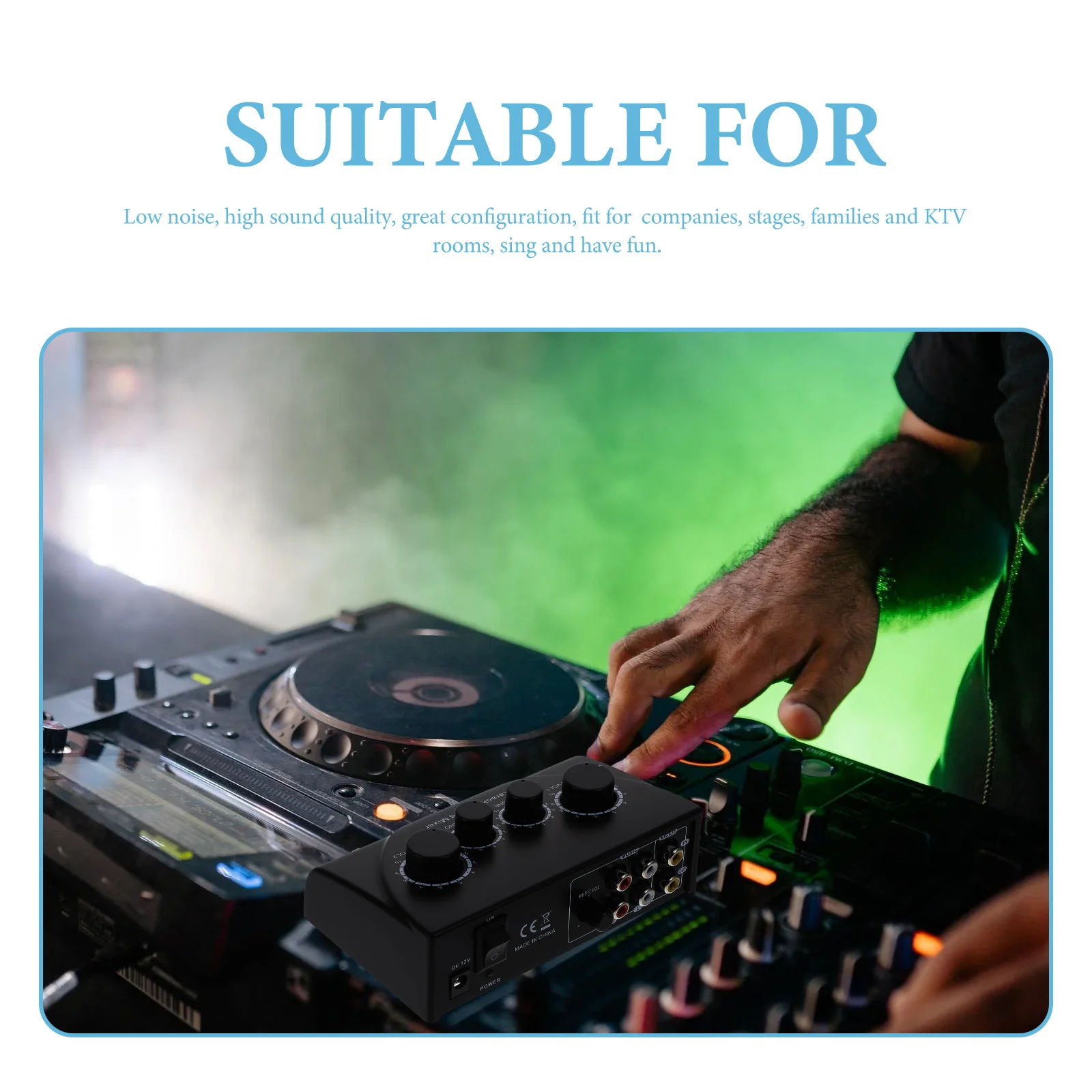 

1Set Mixer Audio Professional Karaoke Stereo Line Dual Channel Mixer Low Noise High Sound Quality for Ktv Stage Party