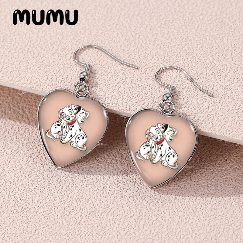 2024 New Dalmatians Dogs Dangle Earring Heart Shaped Earrings Handmade Glass Dome Jewelry Gifts Fans