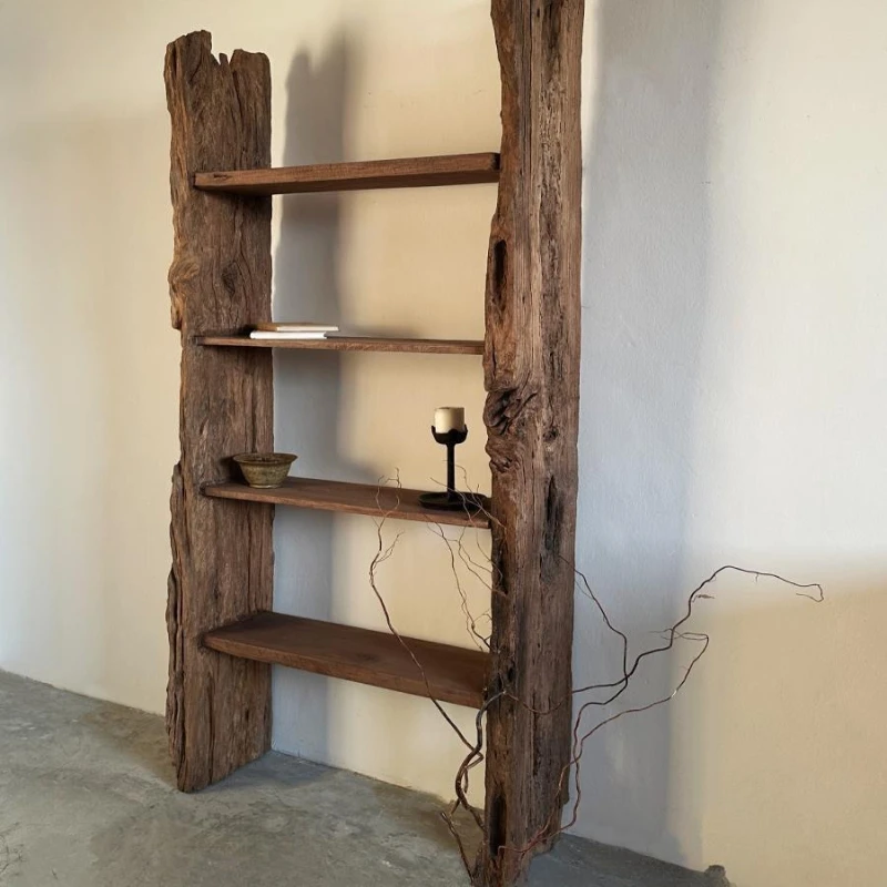 Solid wood bookshelf trapezoidal floor storage flower rack decorative cabinet