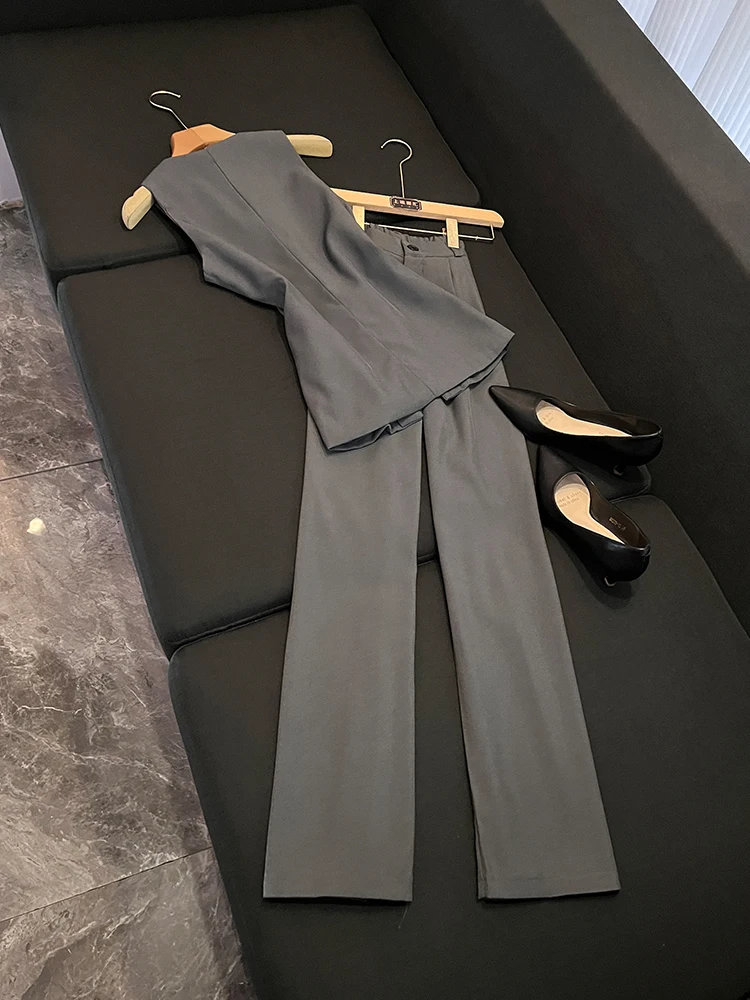 

Ay Svel Костюм Жилет Комплект из двух предметов Ele Fem Faion Летний легкий без эластичности Универсальный крой Простой Sle