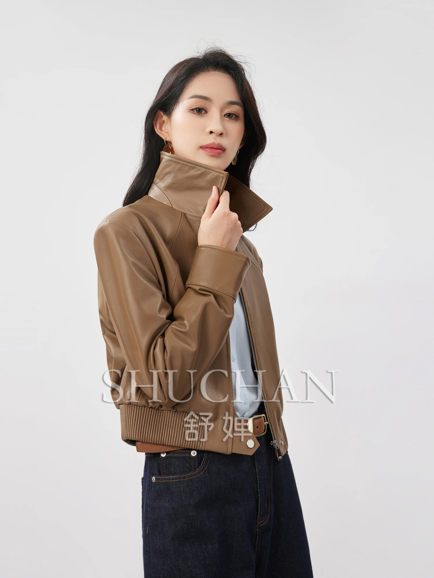 Chaqueta corta de piel de oveja para Mujer, abrigo de piel de oveja, elegante, a la moda, novedad de otoño, 2024