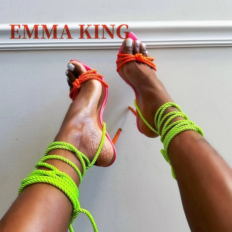 Women's Green Rope Lace-Up Hee - Strappy Heeled Sandals ulasan dan harga