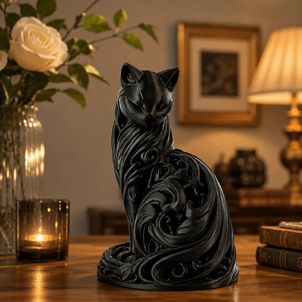 Nordic-Style Cat Statue Cute Home Decor Desktop Cat Ornaments Hollow Carving 3D Printed Sitting Cat Sculpture Bedroom Decor