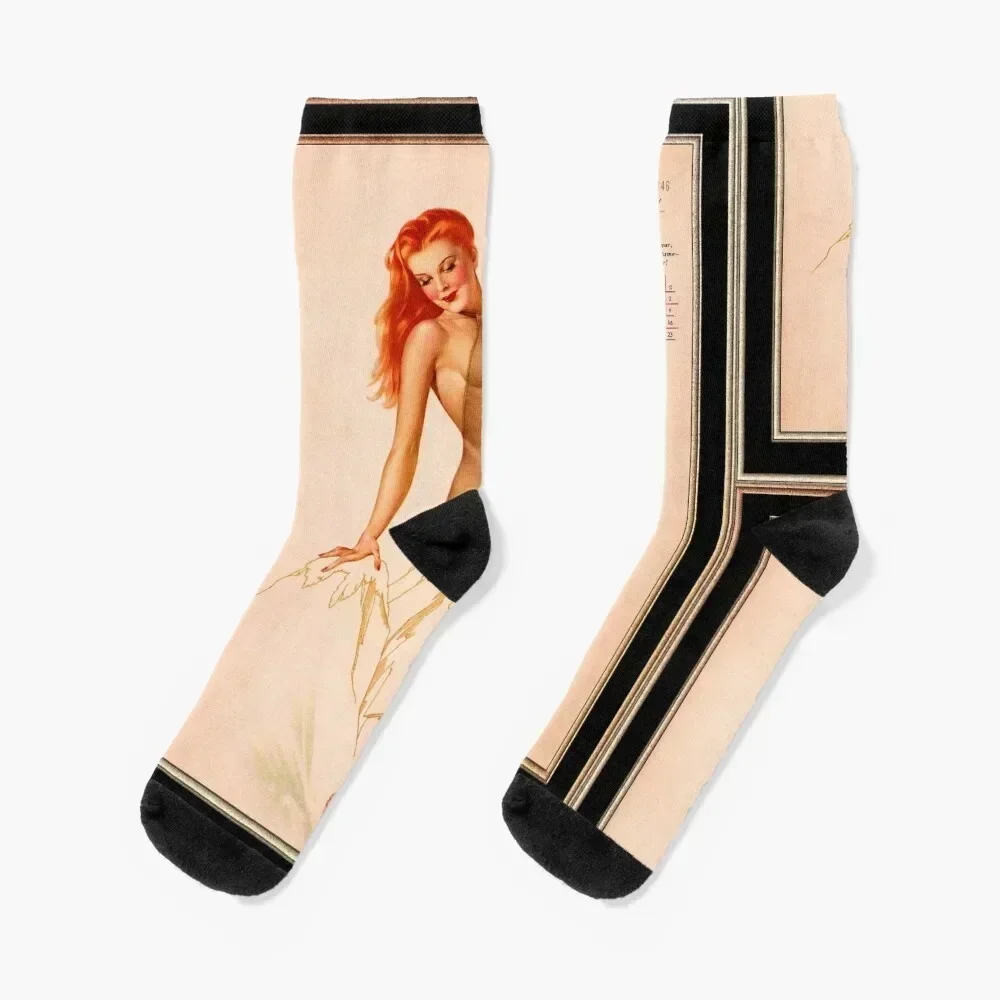 

Miss February Varga Girl 1946 Pin-up Calendar by Alberto Vargas Pin-Up Girl Vintage Artwork Socks hip hop golf Women Socks Men's
