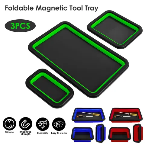3 sztuki silikonowe składane części magnetyczne wkręty nakrętki podkładki części do narzędzi schowka 3 rozmiar Organizer kwadratowa taca