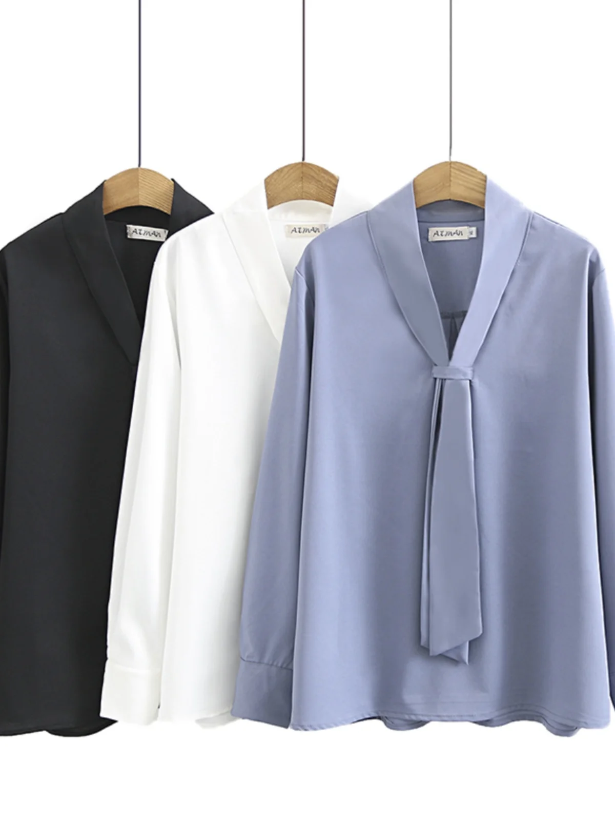 

Spring 2023 Women's Casual Long Sleeve V-Neck Fluffy Ribbon Sweet Chiffon Shirt Large Size Style Commute Retro Cotton P...