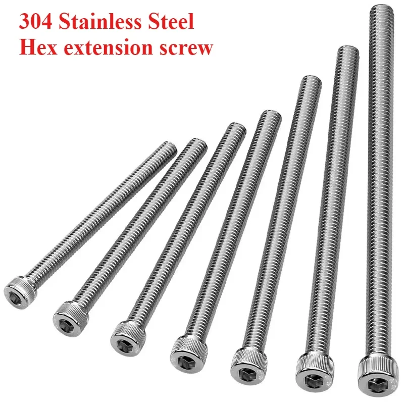 M3 M4 M5 M6 M8 M10 Hex Socket Bolt 304 Stainless Steel Full Tooth Cup Head  Machine Screw Cap Fully Threaded Extra Long 50-150mm