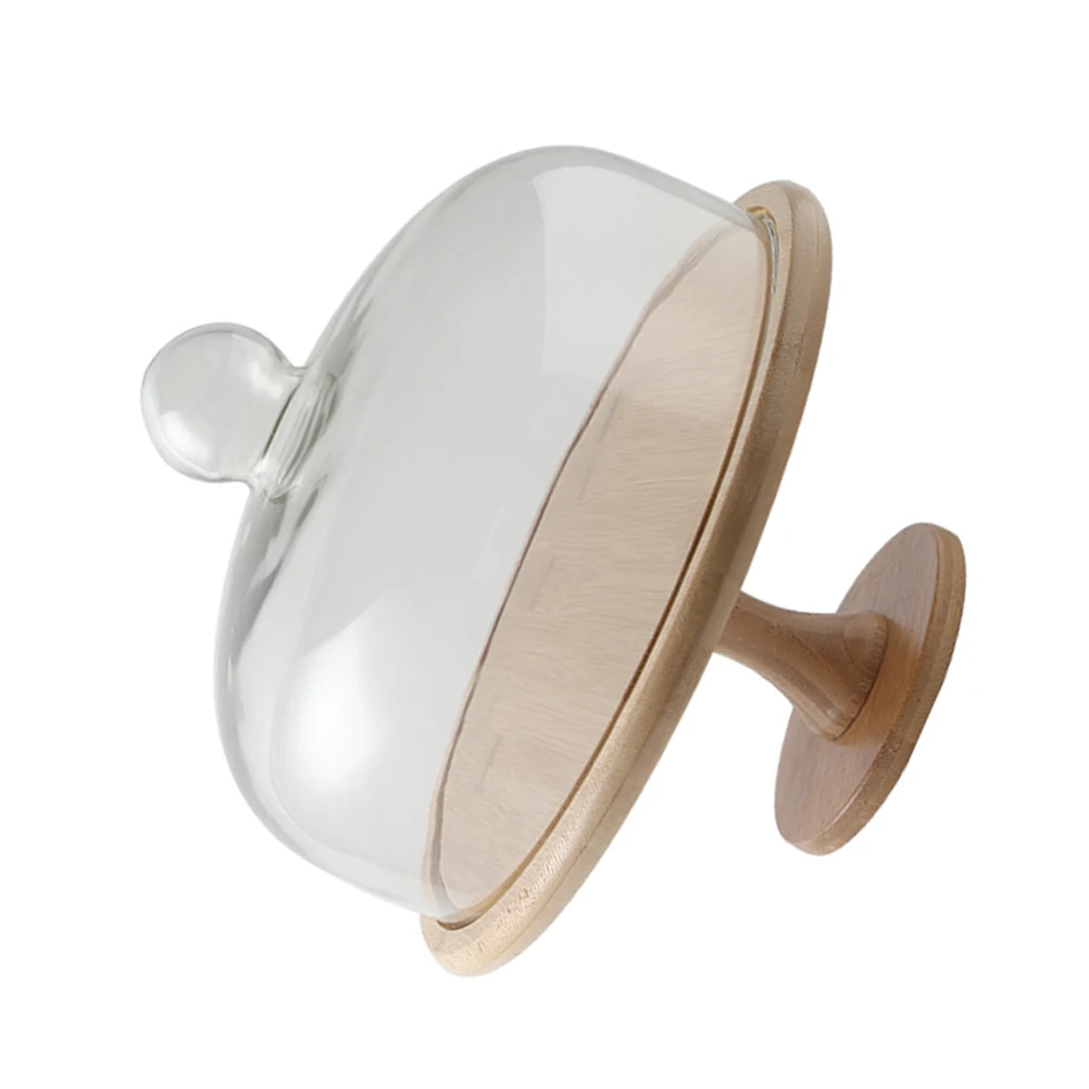 

1 Set Glass Cover Cake Stand Wooden Tray Transparent Dust-Proof Food Display For Party Wedding Home Anti-Dust Tray Cake Plate