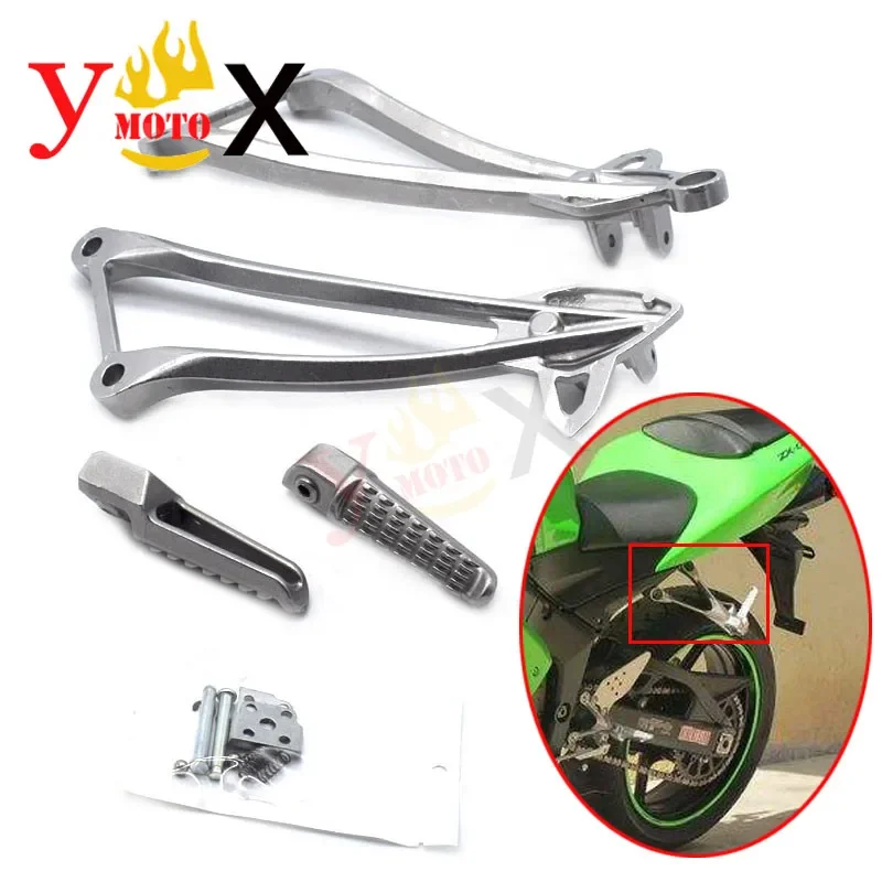 Sport Bike Rear footpeg Foot peg Footrest Pedals W/ Bracket For KAWASAKI Ninja ZX6R ZX-6R 2009-2012 2011 ZX10R ZX-10R 2008-2010