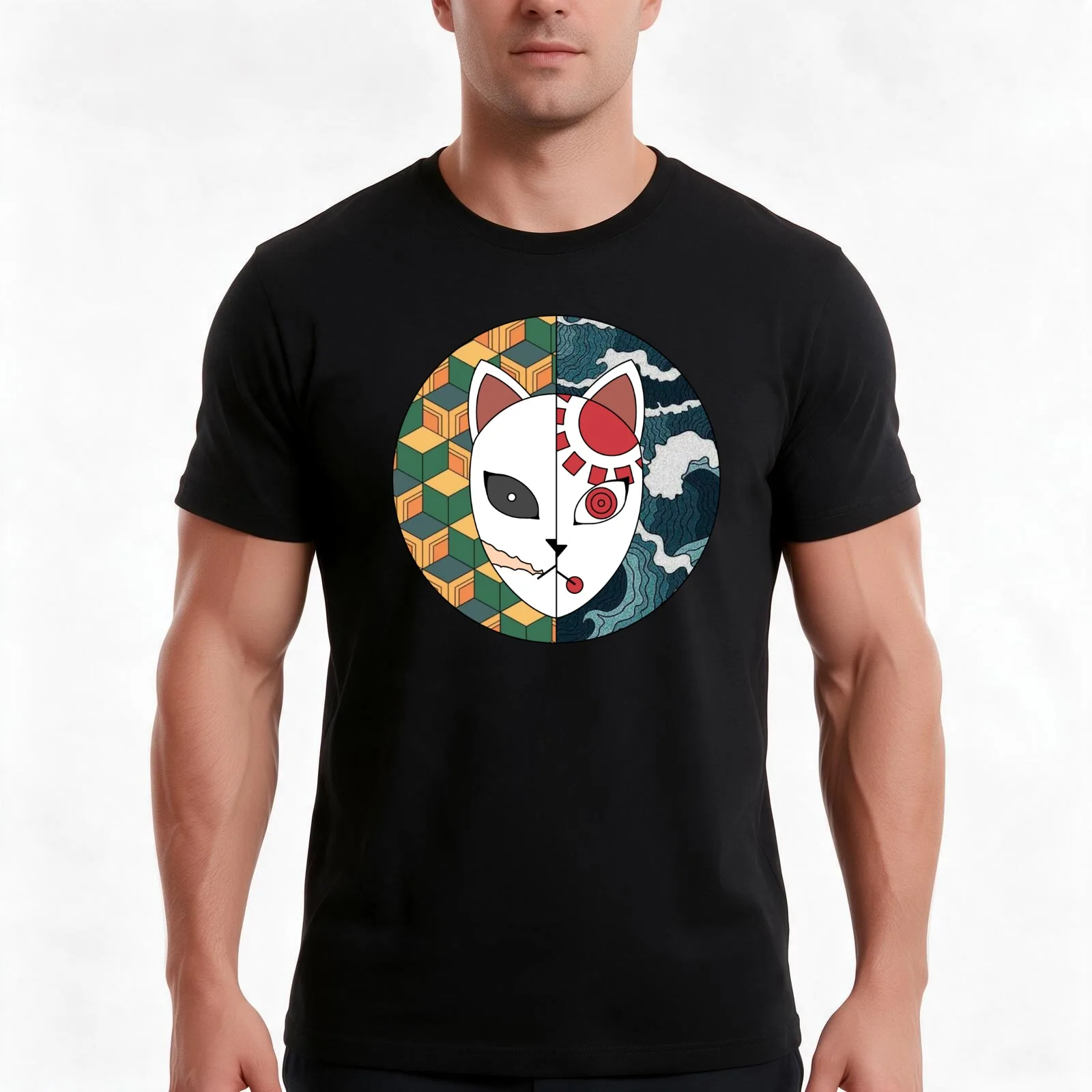 water breathing mask T-Shirt, Summer Casual Cotton Tee, Oversized Streetwear Tops, Vintage Graphic Print, Loose Fit Short Sleeve