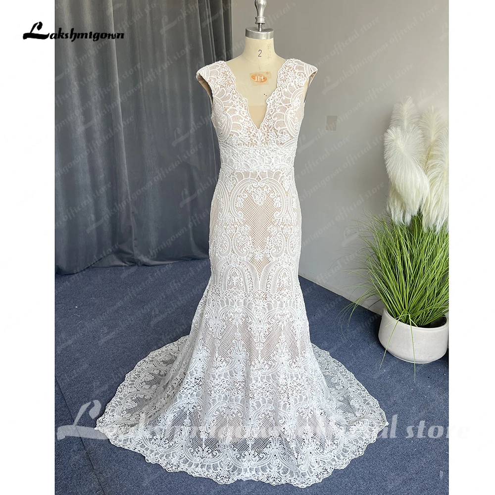 Laksh migown Boho Spitze Bohemian Meerjungfrau Brautkleid Robe Zivil Land Brautkleider sexy rücken freie Spitze Robe Mariage Femme