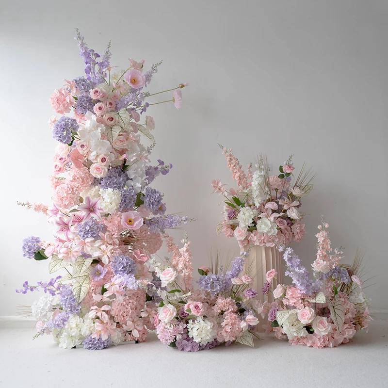 

Customized Factory Pink Artificial Flower Arch And Flower Runner Wedding Centerpieces For Wedding Decorations