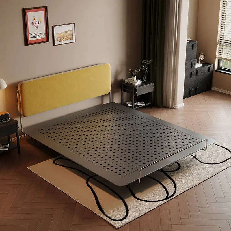 

Modern simple and boundless double bedside small apartment carbon steel bed medium antique flush edge children's stainless steel