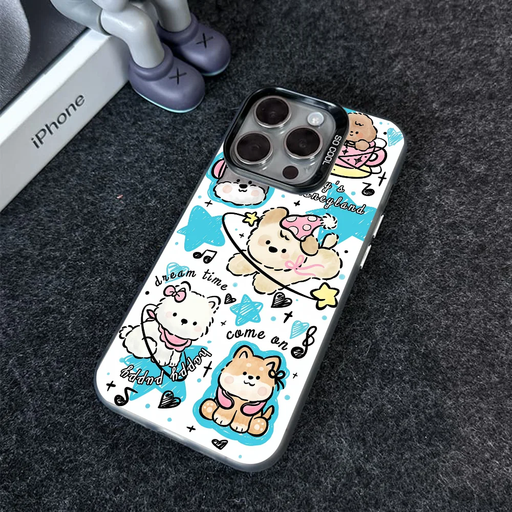Cute Cartoon Animals Phone Case IMD Color Silver Shell For IPhone 16 15 14 13 12 Pro Max Plus