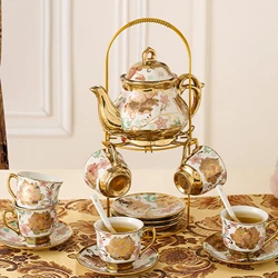 Porcelain Tea Set Coffee Cup Teacup With Saucer Spoons Teapot and Storage Rack Afternoon Tea Cup Set for Party Dining Room