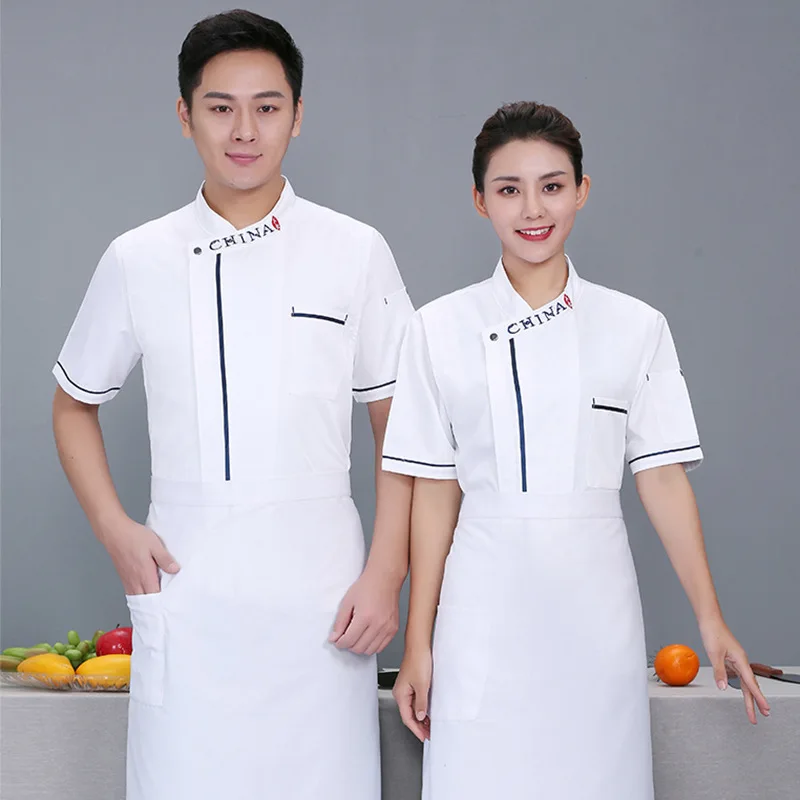 Western Restaurant Chef Uniform Men's Kitchen Restaurant Kitchen Chef Overalls Short Sleeve Summer Breathable Thin Chinese Style