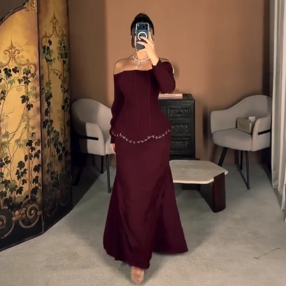 

Customized Fashion Sexy Jersey Beading Sequined Mermaid Off-the-shoulder Long Dresses Bespoke Occasion Dresses Sizes Available