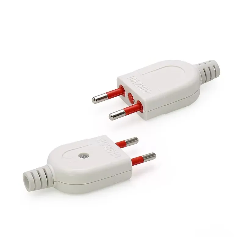 2 Pack European Plug with ABS Brass Socket 10A 250V White 2 Pin Round Rewireable Plug