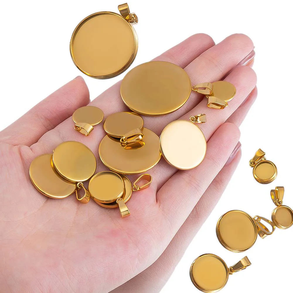 

10pcs Stainless Steel Round Pendant Settings Cabochons Bases Bezel Blank Trays Fit Cabochon Cameo DIY Jewelry Making Components