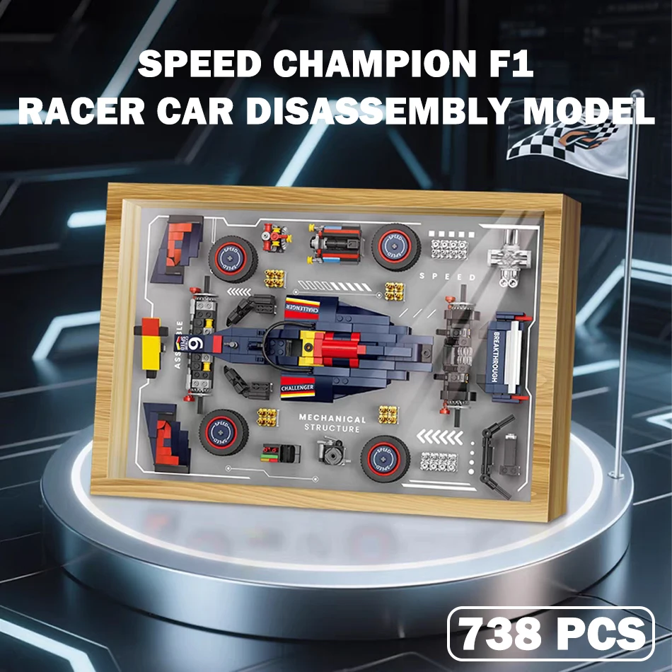 

MOC Technical Speed Champion F1 Racer Car Disassembly Model Building Blocks Bricks with Frame Ornaments Garage Toys Kids Gifts