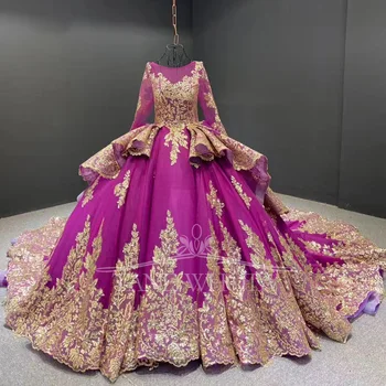 Abendkleider 2026 Luxury O-Neck Long Sleeve Lace Up Back Evening Dress Sequined Purple 9 Colors Long Dresses Customized 2