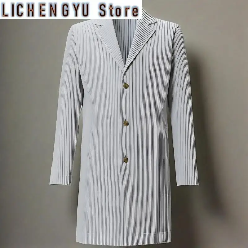 

Плиссированный повседневный костюм на весну и осень, новый повседневный длинный однотонный костюм с драпировкой, ветровка, мужская куртка Tide