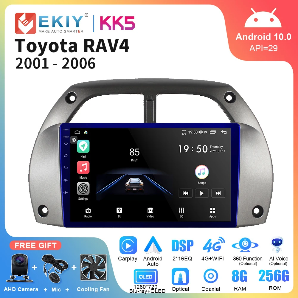 

EKIY KK5 8G 128G CarPlay 2din Android Auto Radio for Toyota RAV4 Rav 4 2001 2002 2003-2006 GPS Multimedia Player DSP Stereo DVD