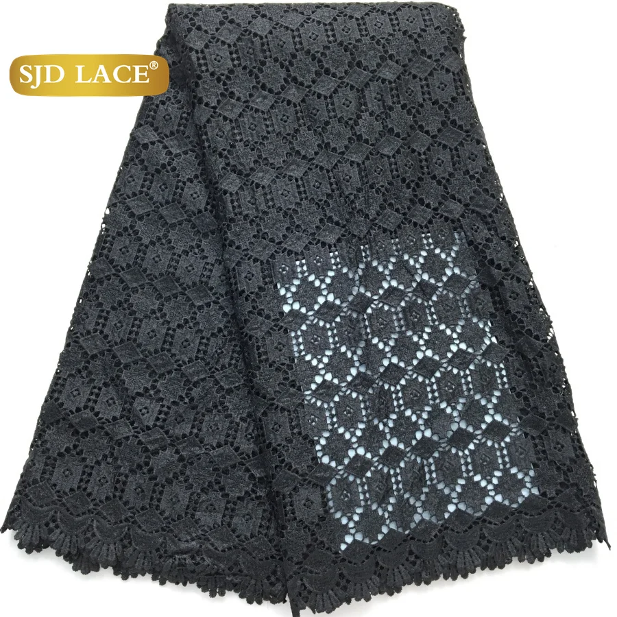 

SJD LACE Black African Water Soluble Lace Fabric 2025 High Quality Nigerian 5Yards Guipure Cord Lace for Sewing Women Dress 4191