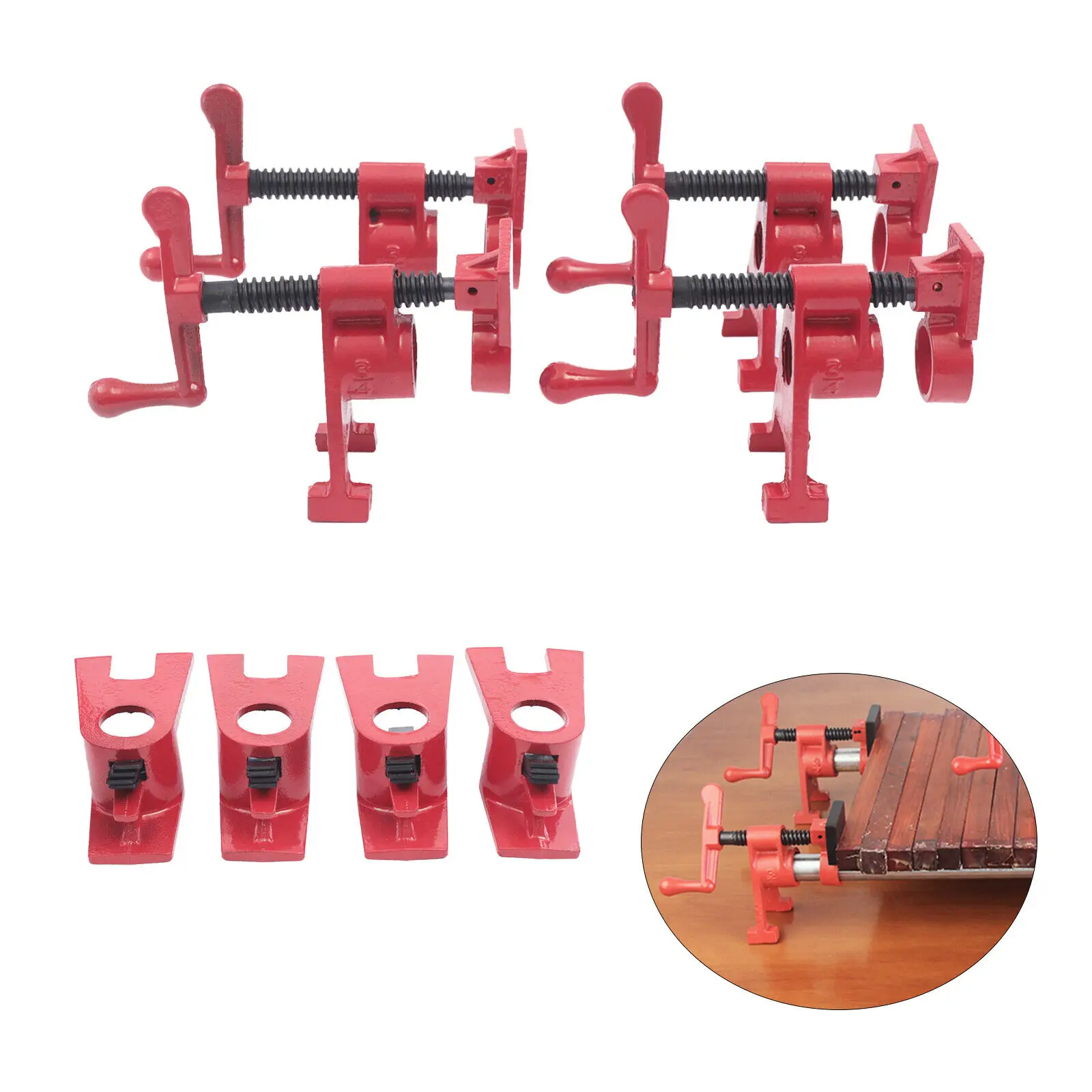 

4 Pack 3/4 Inch Heavy Duty Wood Gluing Pipe Clamp Set pro Cast Iron Quick Release Bar Clamps with Wide Base for Woodworking
